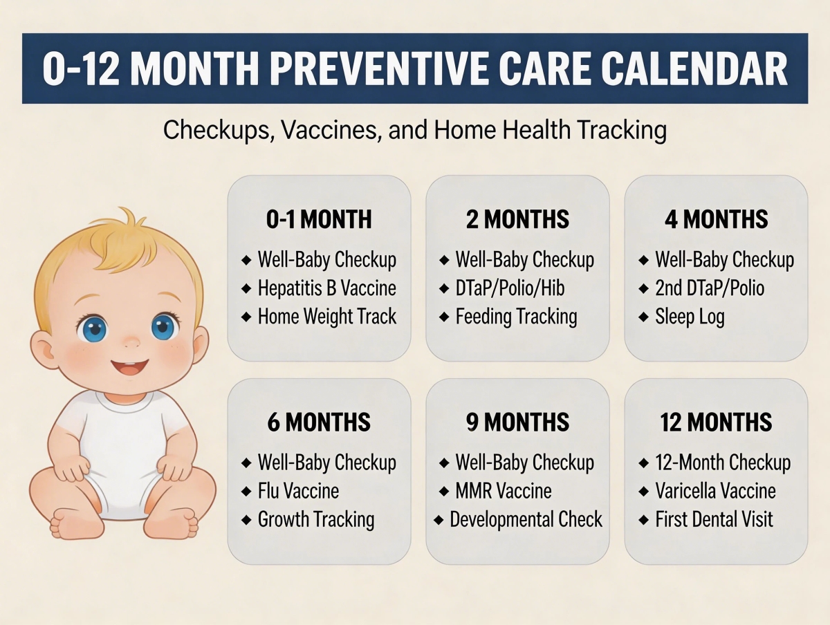0-12 Month Preventive Care Calendar: Checkups, Vaccines, and Home Health Tracking