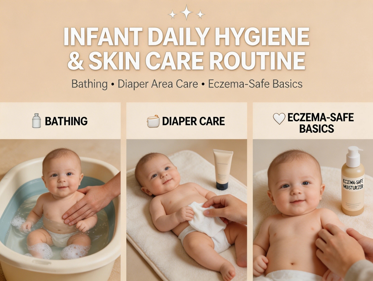 Infant Daily Hygiene & Skin Care Routine: Bathing, Diaper Area Care, and Eczema-Safe Basics