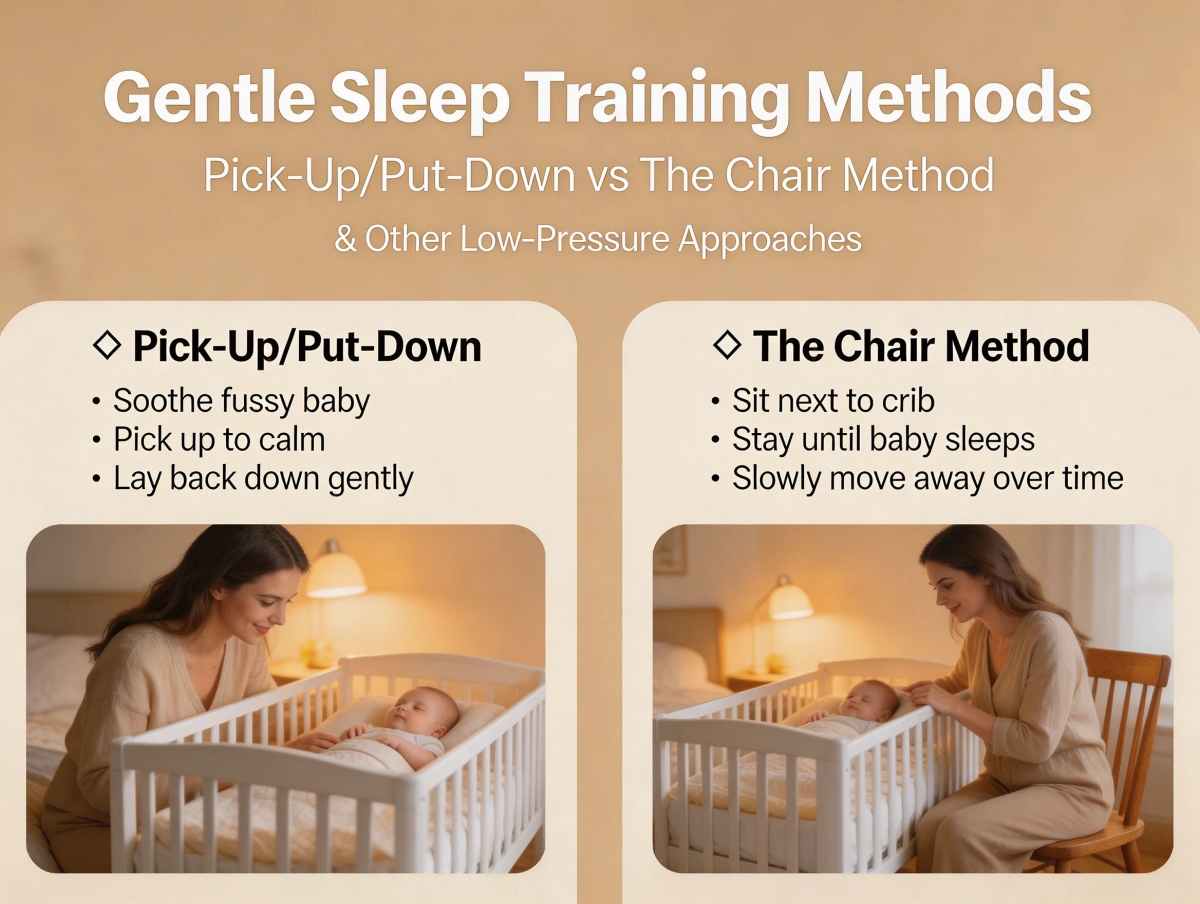 Gentle Sleep Training Methods: Pick-Up/Put-Down vs The Chair Method and Other Low-Pressure Approaches